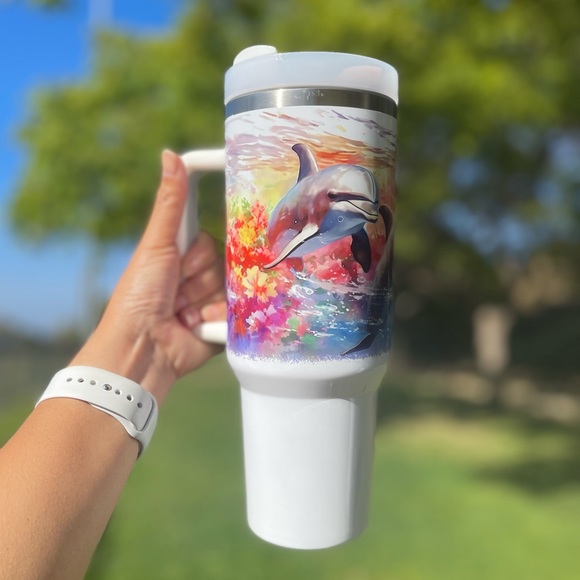 Custom Personalized dolphin 40 oz tumbler Birthday gifts for her, gift for him, - Picture 5 of 16